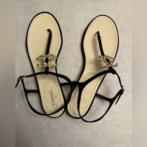 CHANEL Shoes - Preowned Chanel gold accents sandals size 42 wore a few times dust bag and box